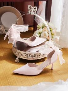 CUCCOO HITCHD 女士尖头蝴蝶结装饰优雅时尚高跟鞋，适合日常穿着 - 淺粉色 - 查看 3