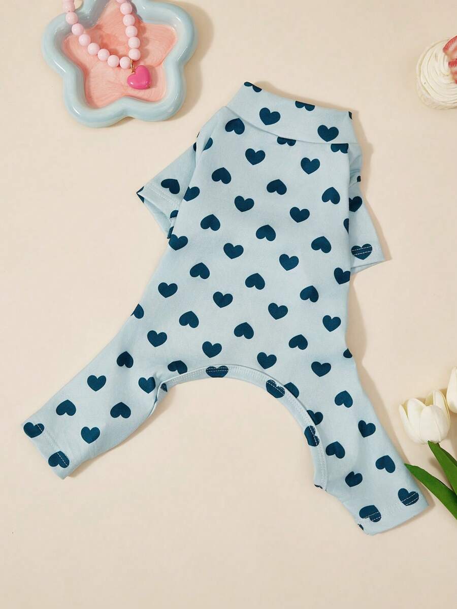 PETSIN Quần áo cho chó cưng mùa thu đông ấm áp bốn chân, họa tiết trái tim hoạt hình, phù hợp cho Teddy, Bichon, Schnauzer, dành cho cả chó đực và chó cái, đồ ngủ mềm mại thoải mái cho chó nhỏ trang phục thời tiết lạnh - Màu xanh lam - Xem 1