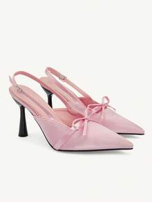 CUCCOO CHICEST Women's Pointed Toe Buckle Design Bow Decor Elegant High Heels For Daily Commute Valentine's Day - Baby Pink - View 2