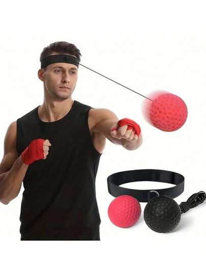 成人及青少年拳击反应球套装（半包） - PA尼龙反应球，配有可调节头带、手带和收纳袋 - 增强手眼协调能力、速度和反应时间