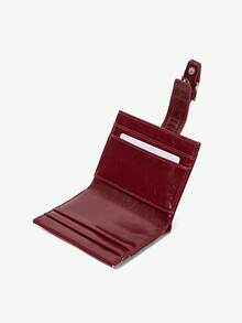 Viva Strut 1pcs Claret Cracked Glossy Leather Short Wallet, Metal Buckle Multi-Card Wallet, Simple Large-Capacity Card Bag - Burgundy - View 6