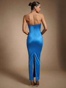 Hauture 女士流苏吊坠性感派对连衣裙，饰有金色金属装饰 - 藍色 - 查看 2