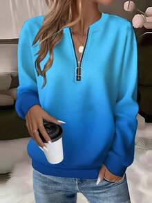 EMERY ROSE Áo nỉ nữ cỡ lớn dáng rộng, in họa tiết chuyển màu, cổ tròn, có khóa kéo. - Nhiều màu - Xem 1