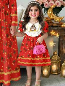 SHEIN Đầm công chúa kiểu dáng vintage dễ thương với họa tiết ngôi sao và hoa hồng, thích hợp cho bé gái mặc thường ngày vào mùa xuân/hè. - Nhiều màu - Xem 1