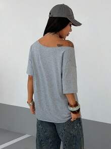 StreetHx Casual Versatile Grey Cross Rivet Pattern Loose Fit Crew Neck Short Sleeve T-Shirt, Spring/Autumn Studded Top - Light Grey - View 3