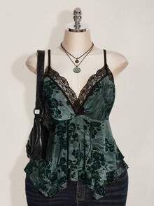 SHEIN ICON Áo hai dây họa tiết ren tương phản Hippie cỡ lớn cho nữ, viền bất đối xứng, thích hợp cho lễ hội, kỳ nghỉ hè, tốt nghiệp và trở lại trường - màu đen - Xem 6