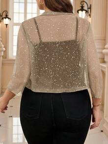 Reflora Áo khoác lưới bạc ánh kim thời trang cỡ lớn dành cho người đi làm - Màu be - Xem 2