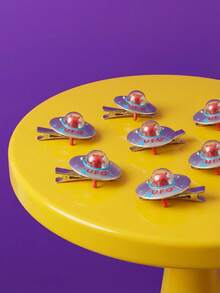 Joivida Unique 3D Alien Spaceship Hair Clips Cute UFO Hair Clips Funny Handcrafted Quirky Hair Accessories