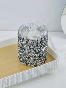 1PC Rhinestone Cotton Swab Storage Box, Makeup Pad Pads, Cotton Swabs, Toothpicks, Dental Floss, Hair Ties, Small Items Round Organizer, Makeup Table And Office Desk - Multicolor - View 10