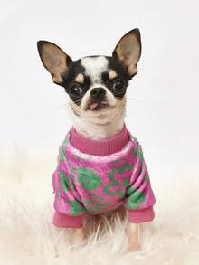 PETSIN 1 Printed Four Leaf Clover Flannel Sweatshirt, Thick And Warm For Pets In Autumn And Winter, Rose Red - Hot Pink - View 4