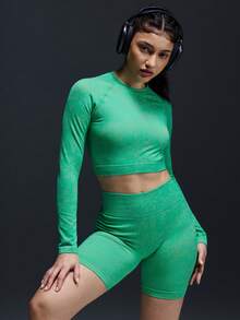 Powerista Women's Raglan Sleeve Cropped Sports T-Shirt - Green - View 5