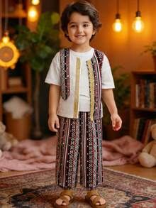 SHEIN Patchwork Print Sleeveless Vest & Pants Set,Summer,Matching,Family Vacation,Holiday Outfit - Multicolor - View 4