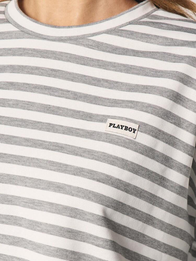 Missguided x Playboy Striped Long Sleeve T-Shirt And Wide Leg Jogger Co-Ord Set Horizontal Stripe Pattern Casual Loungewear Matching Set Comfortable Relaxed Fit Two Piece Outfit