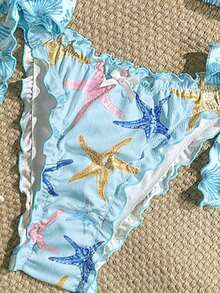 Swim Mod Bộ bikini 2 mảnh dành cho nữ, kiểu dáng tam giác buộc dây cổ yếm, họa tiết sao biển, thích hợp cho đi bơi dạo chơi hoặc du lịch. - Nhiều màu - Xem 3