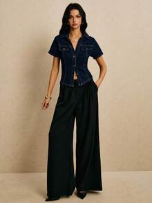 Poéselle Women's Casual Short Sleeve Denim Jacket, Summer