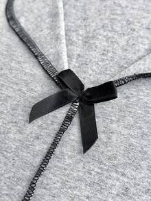 SHEIN Contrast Binding Bow Front Lounge Set Sleepwear For Women Short Set Lounge Short Sets For Women Pajamas Women Set Short Womens Short Sets Summer Sleepwear Sets - Grey - View 6