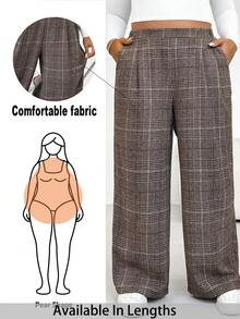 SHEIN PETITE CURVE Plus Size Casual Plaid Straight Leg Pants Curve Pants, Daily Life, Commuting, Parties, Graduation, Office, Dating, Spring, Going Out, Casual For Women - Multicolor - View 1