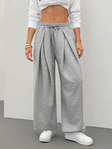 SHEIN Tall 女士秋冬街头风基本款日常休闲外出灰色宽松低腰束口裤 Y2k - 灰色 - 查看 10