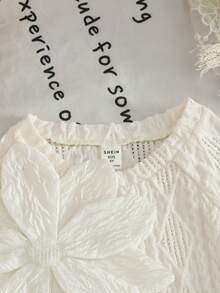 SHEIN Young Girl Solid Color Round Neck 3D Floral Casual T-Shirt,Kids - Apricot - View 8
