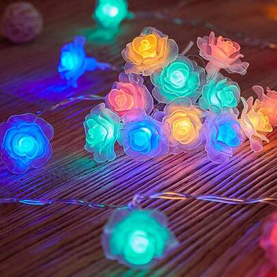 Valentine's Day Outdoor LED Decorative Lights, Colorful Rose Camping String Lights, Waterproof LED Light Strips, Suitable For Romantic Camping Parties And Proposals.