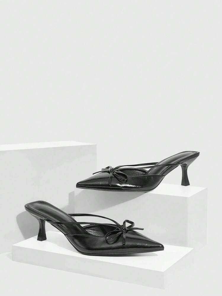 CUCCOO SZL Pointed Bow Stiletto Mule Shoes, Sweet And Elegant Style And Retro Modern Sense, The Details Of The Use Of Pointed Design, Bow Decoration, Stiletto And Mule Shoe Style, Function Can Add Feminine Charm, Easy To Wear And Take Off, Suitable For Dating, Afternoon Tea Or Urban Women's Daily Street Scenes, Suitable For Women Who Like Sweet Retro Style.