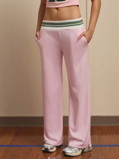 Cheerettes Women's Contrast Stripe Low Waist Straight Leg Sweatpants