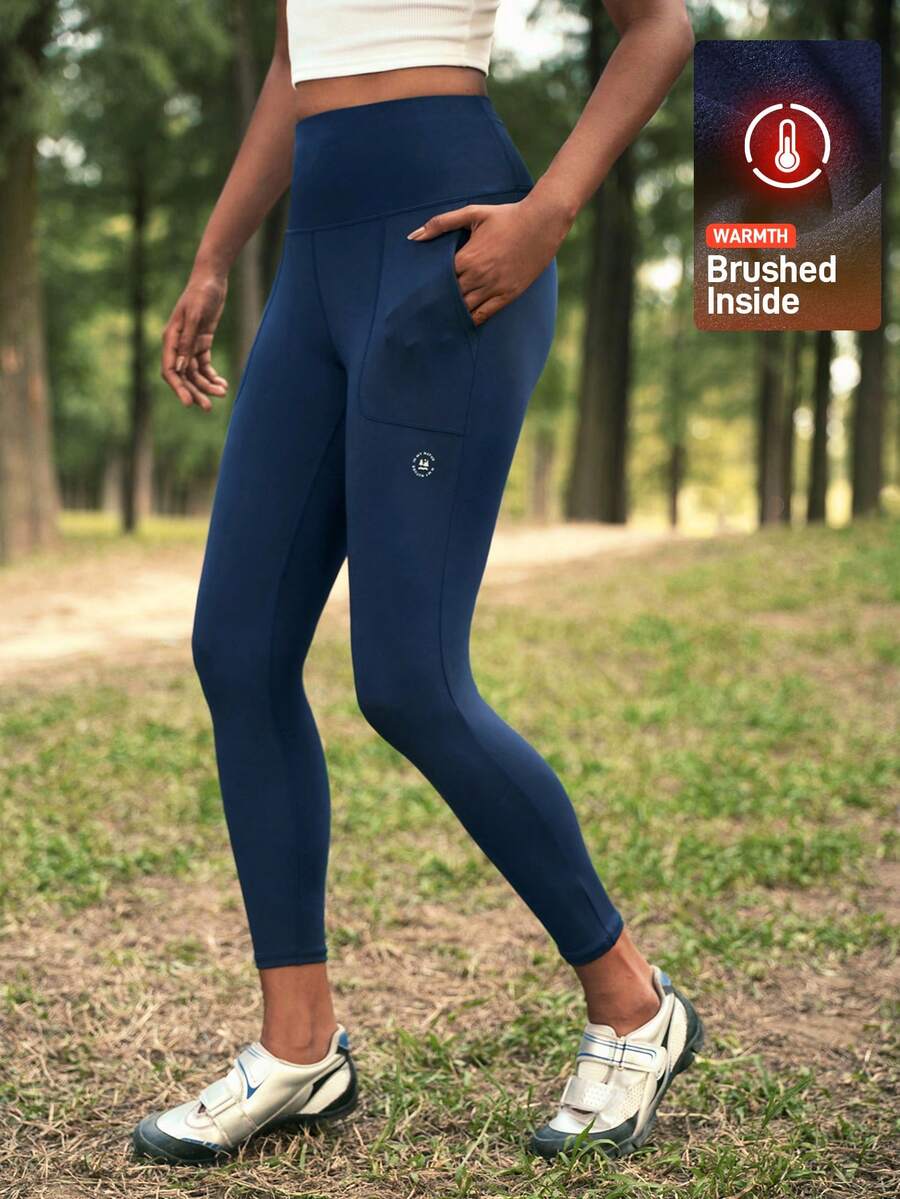 In My Nature Women's High Waist Letter Print Elastic Outdoor Leggings - Navy Blue - View 1