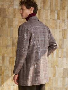 Manfinity Dauomo Vintage Coin Pattern Plaid Woolen Casual Men Jacket - Khaki - View 2