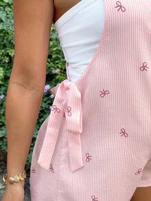 SHEIN Pregnant Women Striped & Bow Print Casual Jumpsuit