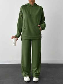 EURMUSE Light Grey Two Thread Sweatshirt And Sweatpant With Label Detail - Army Green - View 5