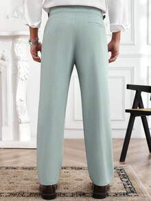 Core Aspect 男士纯色休闲直筒九分裤（无腰带环） 男士高腰裤 男士正装裤 男士褶裥西装裤 薄荷绿男士长裤 春夏新款男士高腰可调节修身直筒西装裤 情人节和父亲节礼物 男士高腰修身直筒裤，修饰腿型 直筒裤 - 綠色 - 查看 2