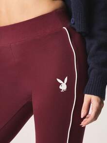 Missguided x Playboy 女士高腰喇叭裤 酒红色弹力阔腿裤 喇叭裤型 办公室休闲秋冬舒适合身 - 酒紅色 - 查看 5