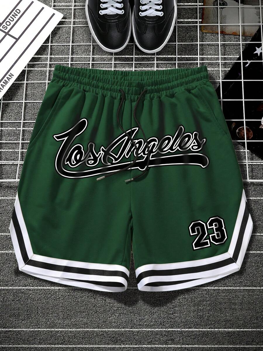 Manfinity LEGND Loose Men's Letter Graphic Striped Trim Drawstring Waist Shorts