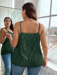 Reflora Áo camisole ren màu trơn dáng rộng mùa hè cỡ lớn - Màu xanh lá cây đậm - Xem 2