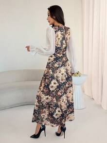 Modelyn 女士春夏针织提花雪纺长袖收腰A字优雅连衣裙 - 彩色 - 查看 2