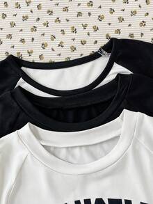 Girls' All-Match Tee, Fresh Style, Relaxed Fit, Versatile Design, Suitable For School, Outings And Daily Wear, Spring - Multicolor - View 3