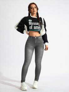 EMERY ROSE 女士口袋修身休闲百搭牛仔裤 - 灰色 - 查看 5