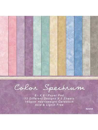 24 Sheets 6"X6" Color Spectrum Paper Pad Scrapbooking Paper Pack Handmade Craft Paper Craft Background Pad Card 1Pack,School Supplies