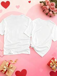 Manfinity Homme Camiseta de manga corta holgada y casual con cuello redondo, estampado de eslogan y corazón para hombre - Blanco - Ver 6