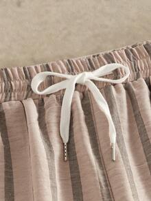 HIMLAND Pantalon décontracté à taille élastique tissée avec poches et imprimé rayé pour hommes