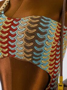 Bonvoyette Spring/Summer Knit Jacquard One-Shoulder Wireless Women Beach Vacation Viral Long Dress Coverup - Multicolor - View 5