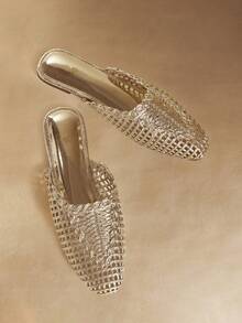 Rosivie Woven Hollow Breathable Closed Toe Semi-Slippers Women Wear New High-Grade Super-Fire Slippers In Summer. - Gold - View 1