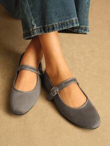 Rosivie 复古搭扣装饰平底鞋，百搭优雅，适合春夏穿着，灰色 - 灰色 - 查看 6
