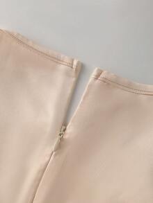 Franclia 女士优雅奢华设计水钻链条拼接圆领无袖腰部系带蝴蝶结装饰短款A字缎面连衣裙，春夏款 - 香檳色 - 查看 3