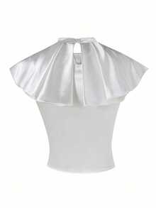 SHEIN 2pcs/Set Elegant Teen Girls Asymmetric Ruffle Collar Blouse + 3D Floral Textured Skirt Suit, Princess Dress Set