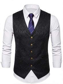 Officeau Men's Jacquard Business Party Banquet Vest, Does Not Include Tie And Shirt - Black - View 3