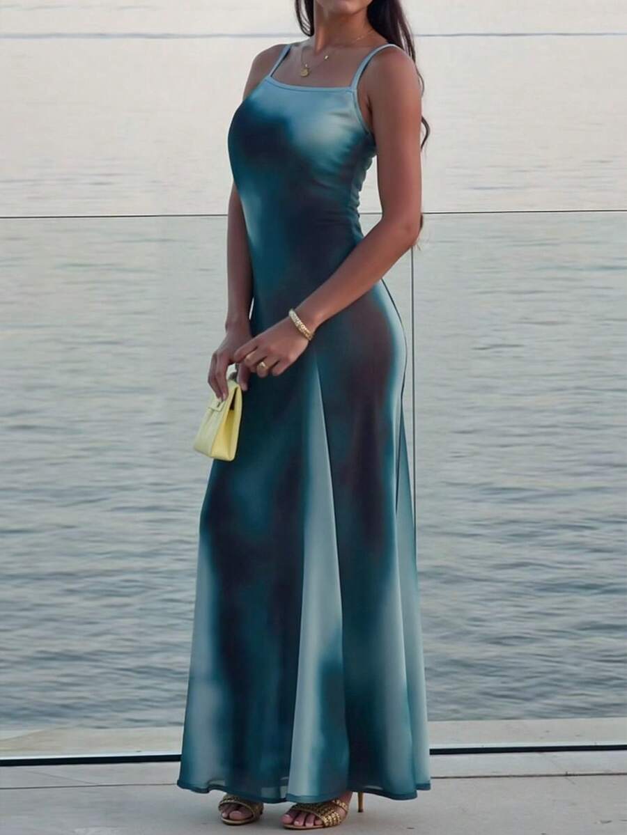 EMERY ROSE 女士优雅蜡染印花宽松吊带连衣裙，适合度假、约会、夏季穿着 - 彩色 - 查看 1