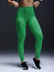 Powerista Women's Fashionable Full Print High Waist Shaping Yoga Leggings - Green - View 6