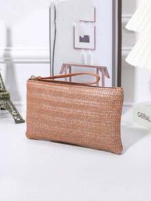 1 件时尚复古草编手拿包，女士款；1 件波西米亚风编织沙滩包，简约休闲手提包，夏季旅行托特包，非常适合度假、户外休闲、野餐、上学、大学、青少年背包，柔软拉链钱包，字母印花设计 - 彩色 - 查看 12