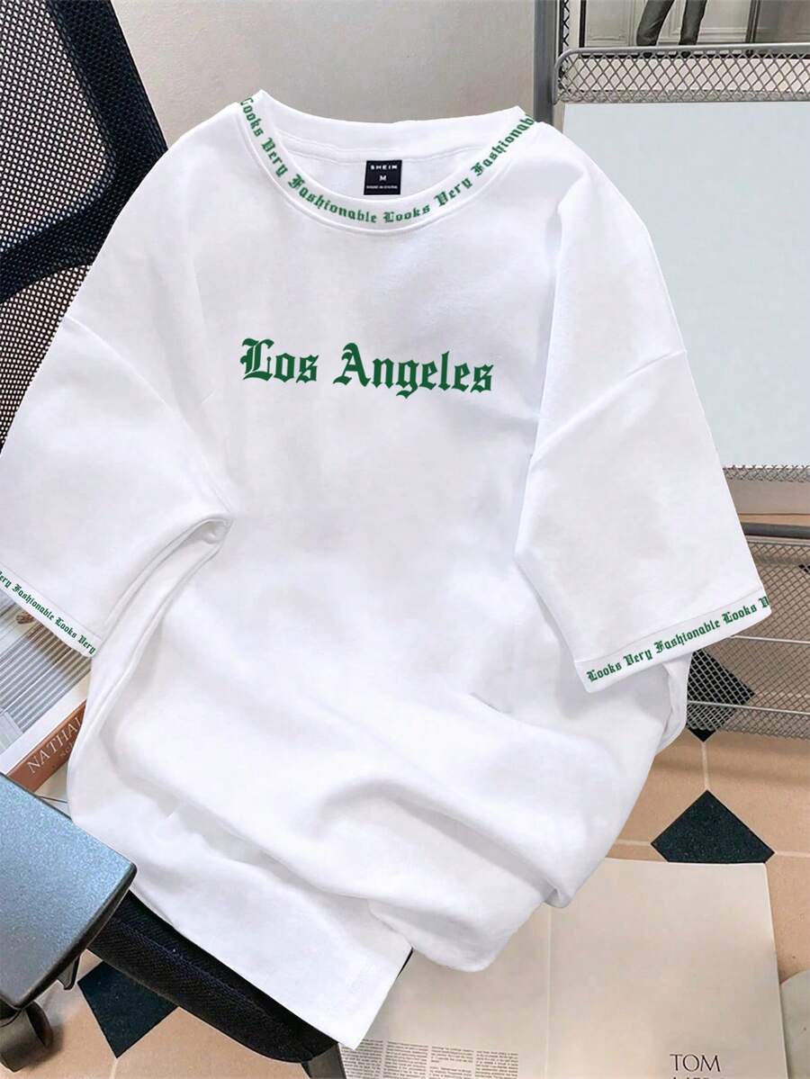 Claim Dot 男士字母印花圆领短袖休闲百搭T恤 - 白色 - 查看 1